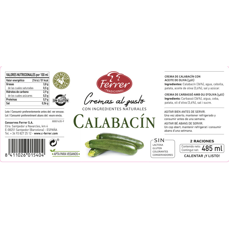 CREMA DE CALABACÍN 485ml